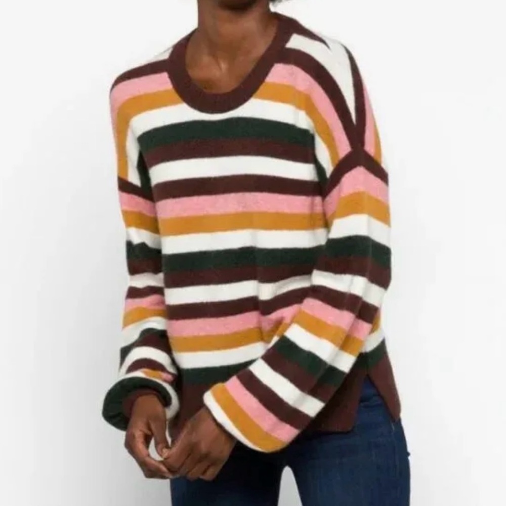 Madewell Striped Payton Sweater Wool Alpaca Blend Balloon Sleeve Women’s Size L - Picture 4 of 6